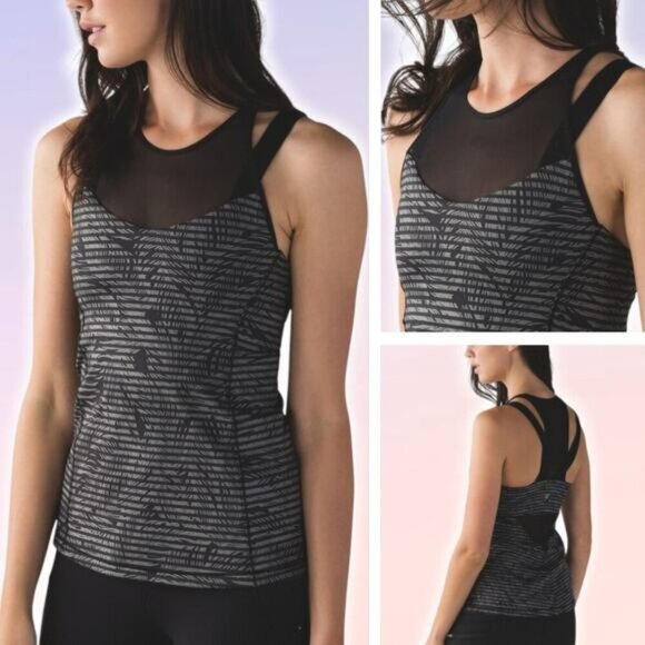 LULULEMON Running In The City Tank Sz 6 Stripe Play Slate Black - Picture 1 of 7